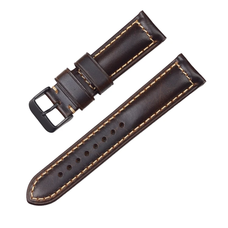 Dark Brown BlkBuckle Ремешки для часов EACHE из вощеной телячьей кожи 18 мм 20 мм 22 мм с серебряной и черной пряжкой - Цвет ремешка: Dark Brown BlkBuckle