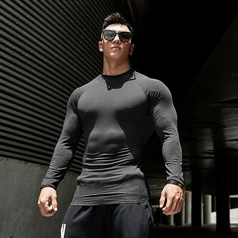 

Running Shirt Men Compression Tops Tees Long Sleeve Hight Collar Sportswear Quick Dry Elasticity Tight Bodybuilding Gym Clothing