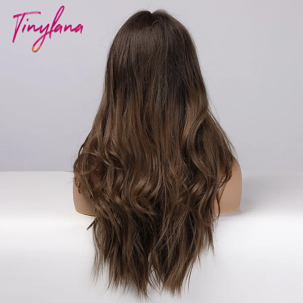 TINY LANA Long Wavy Wigs Ombre Honey Brown Lace Front Middle Part Synthetic Hair For Afro Black Woman Heat Resistant Fiber | Шиньоны и