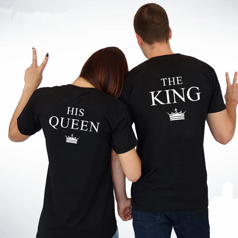 

«King», «Queen» семейная Футболка с принтом короны; Для влюблённой пары одежда женская футболка женская летняя модная футболка, топы