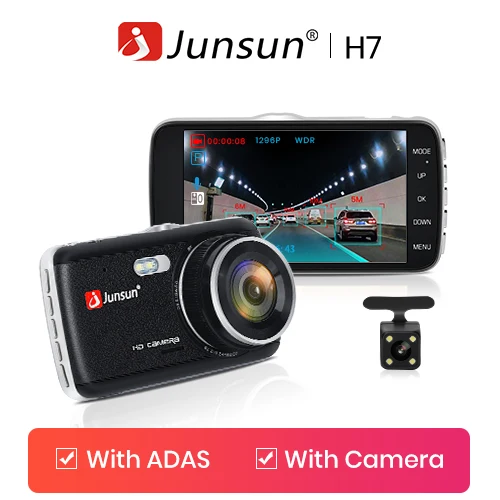 with Adas and camera Junsun H7 ADAS 1296P HD Автомобильный видеорегистратор камера видеорегистратор 4 дюйма ips Двойной объектив 1080P видео регистратор с ночным видением Автомобильный видеорегистратор s - Название цвета: with Adas and camera