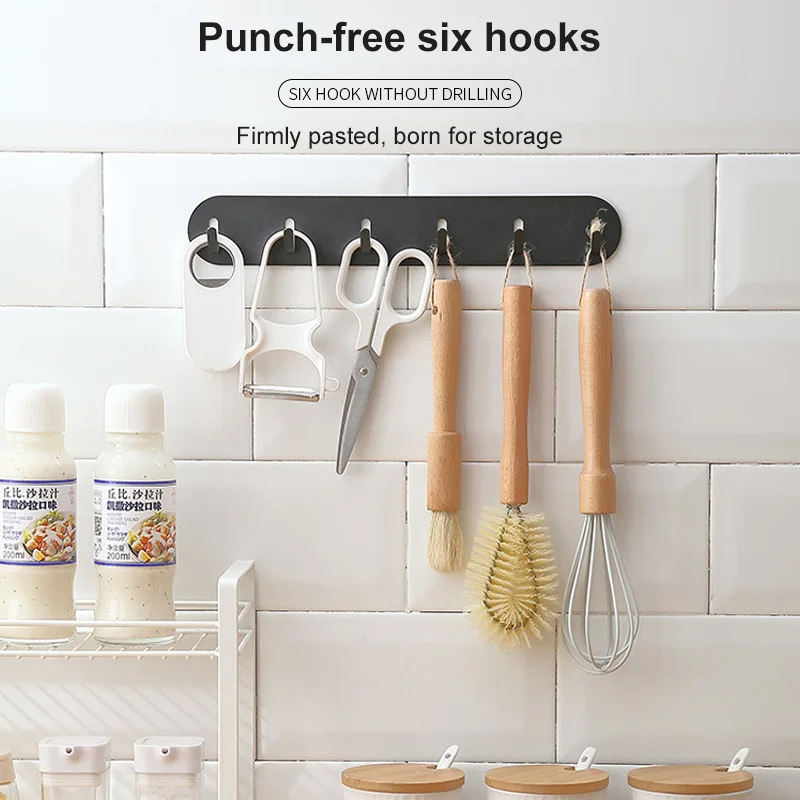 

Kitchen Hanger Iron 6 Hooks Shelf Free Of Punch Rack Multifunction Hanger For Kitchen Gadgets Cabinet Cupboard Dish Organizer
