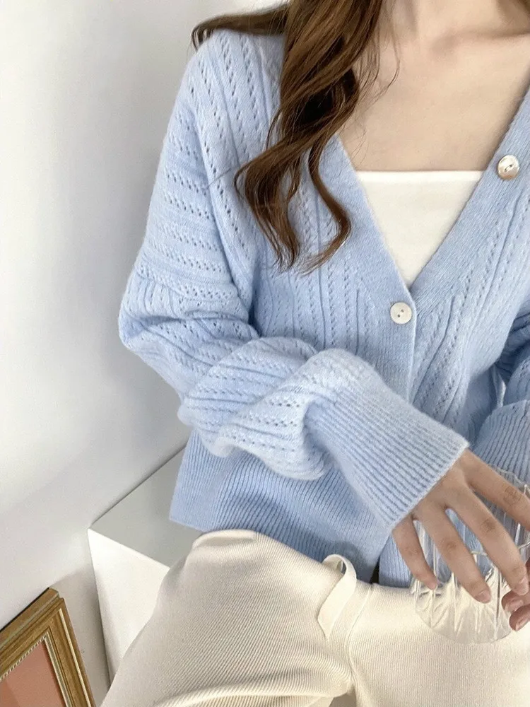 

PEONFLY 2021 Autumn Casual Sweater Knitted Cardigan Coat Women V-neck Loose Outer Wear Lazy Loose Top