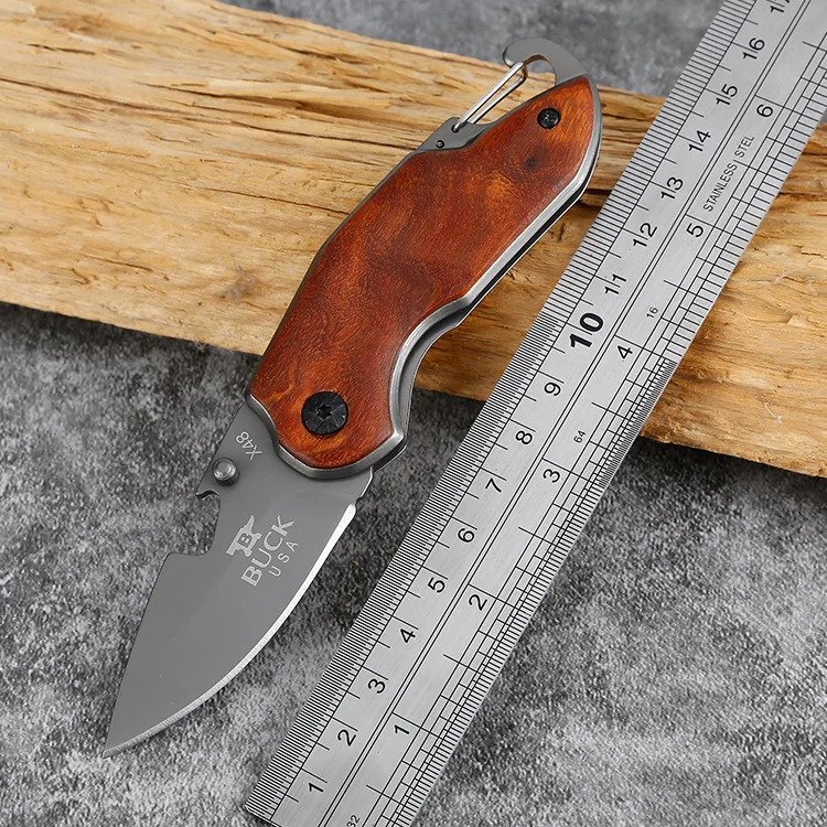 

56HRC Wooden Handle Folding Knife Outdoor Stainless Steel Survival Hunting Camping Pipe Cutter Mini Pocket Tactical Knives