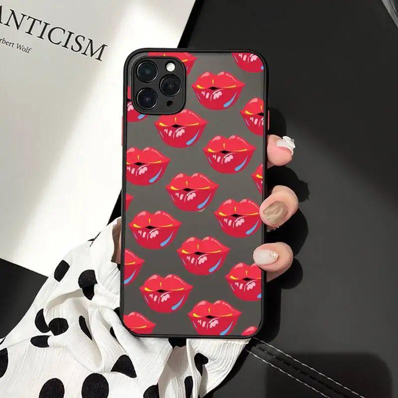 

Sexy lips lipstick flamingo Phone Case For iphone 12 11 7 8 plus mini x xs xr pro max matte transparent cover