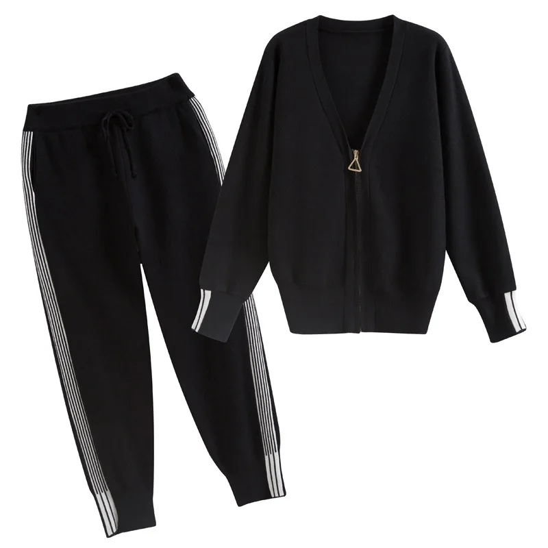 Осенне зимние женские модные брюки с длинным рукавом черный красный спортивный