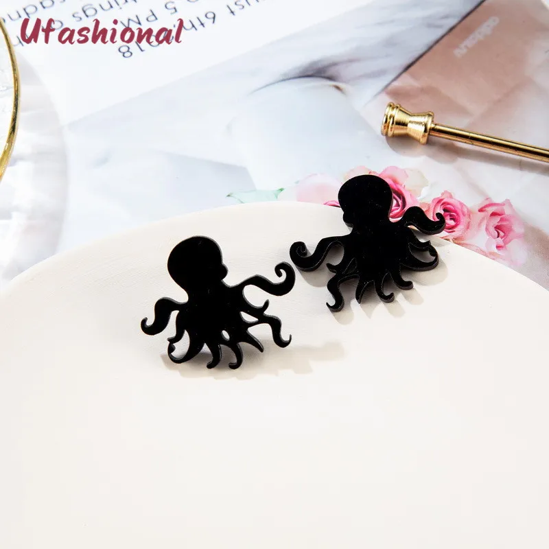 Забавные серьги-подвески в виде осьминога с темной черной огранкой животных