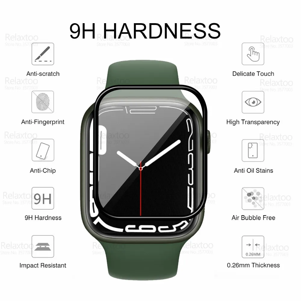 Изогнутое закаленное стекло 9D для Iwatch 7 Защита экрана Apple 45 мм 41 мягкая пленка
