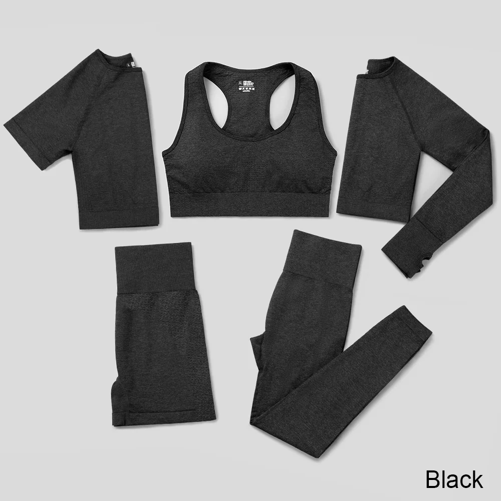 Бесшовный Женский Набор для йоги из 5 предметов короткий/длинный рукав