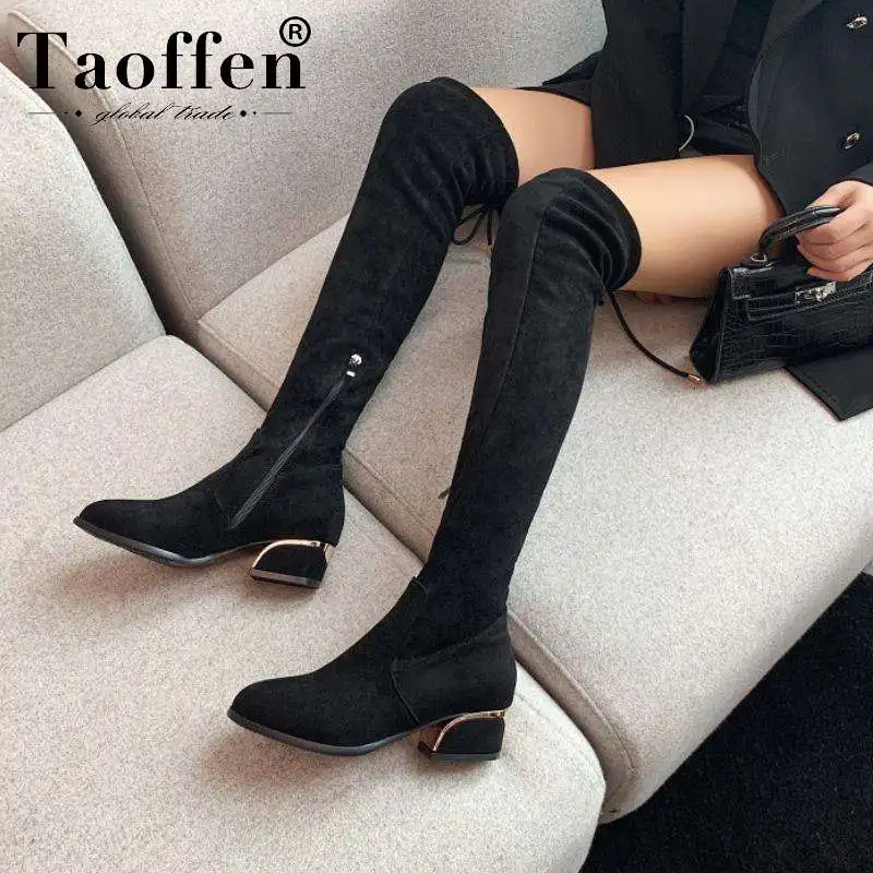 Женские замшевые ботфорты Taoffen простые зимние теплые офисные сапоги размеров 33 43