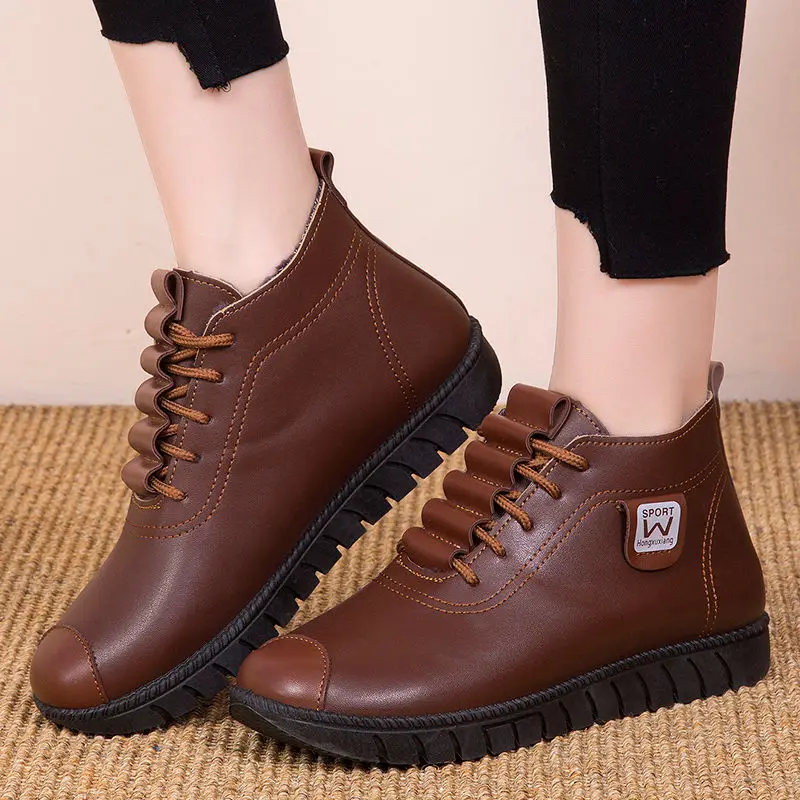 Красные ботильоны Женская зимняя кожаная обувь Мягкие Водонепроницаемые