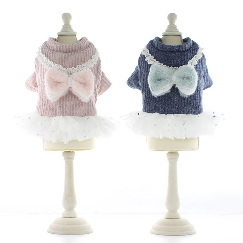 Теплое осеннее платье для собаки пальто Тюлевое нижнее белье одежда с бантом