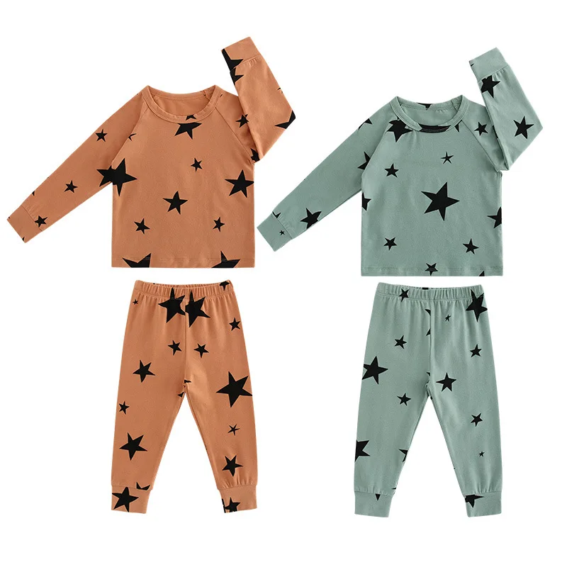 

Baby Boys Girls Outfits Long Sleeve Top+ Pants Autumn Winter Stars Print Cotton Loungewear Suits Children Clothing Sets