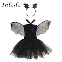 kids girls purple bat vampire princess dress fancy cosplay costume witch clothes with wing headband halloween role play clothing
