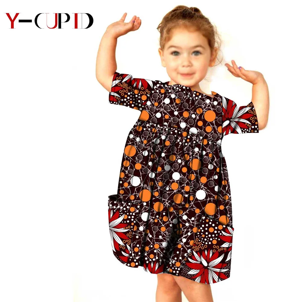 

Детская африканская одежда из 100% хлопка, повседневные свободные платья с принтом Анкары для девочек, с 2 карманами, богатые Детские наряды ...