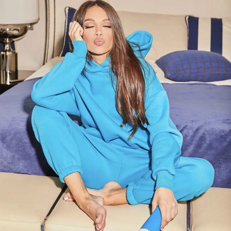 

Женский комплект из 2 предметов, хлопковый пуловер свитшот худи и спортивные штаны