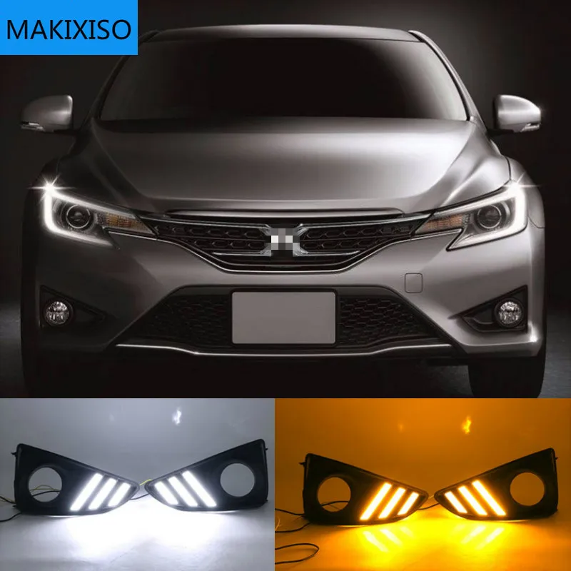 

1 пара дневные ходовые огни для Toyota MARK X REIZ 2013-2018 светодиодный DRL Дневной светильник с поворотник противотуманных фар