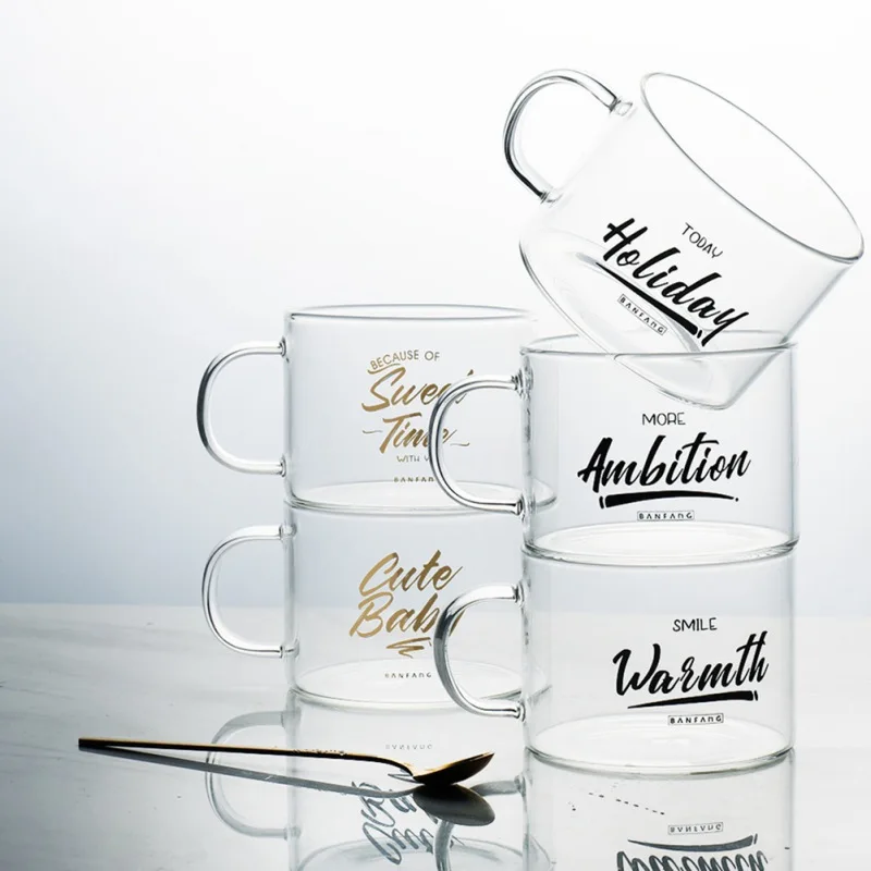 

Letter INS Glass Mug Coffee Cup With Handle Couple Cups For Breakfast Milk Tea Juice Cold Brinkware Beer Kitchen Drinking Tools
