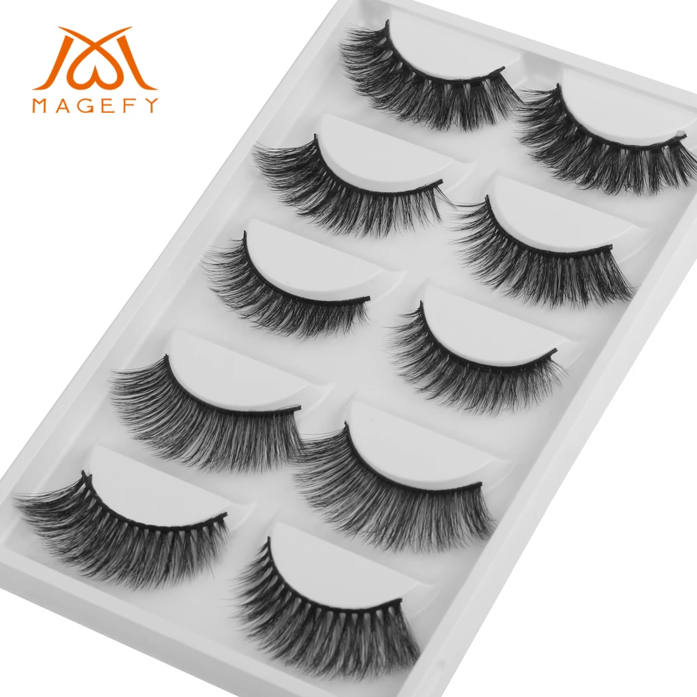 MAGEFY 5Pairs Mink Eyelashes Natural Long 3d Lashes Hand Made False Black Cotton Stalk Makeup Eyelash | Красота и здоровье