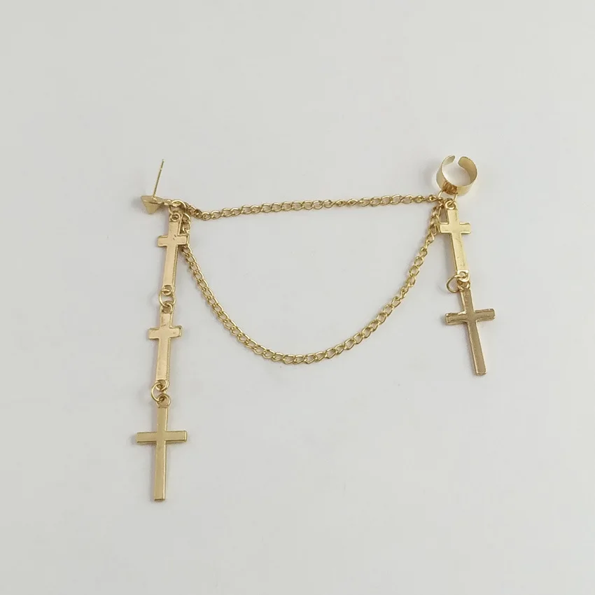 1 шт. модные сплав черный золотой серебряный серьги панк стиль Крест кисточкой