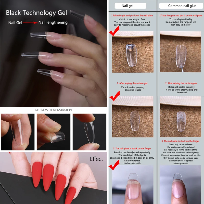 

New Arrivals Black Technology 3In1 UV Gel Nail Glue Extension Builder Gel polish Nail False Tips Fold Without Mark Manicure Tool