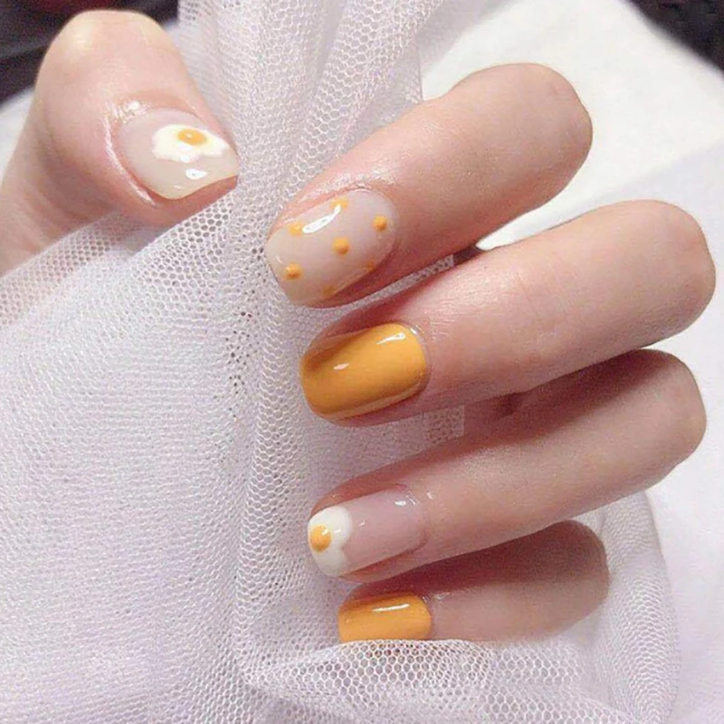 24pcs Punk Fire Pattern Matte False Nails Dark Black Short Round Head Full Cover Nail Tips Art Candy | Красота и здоровье