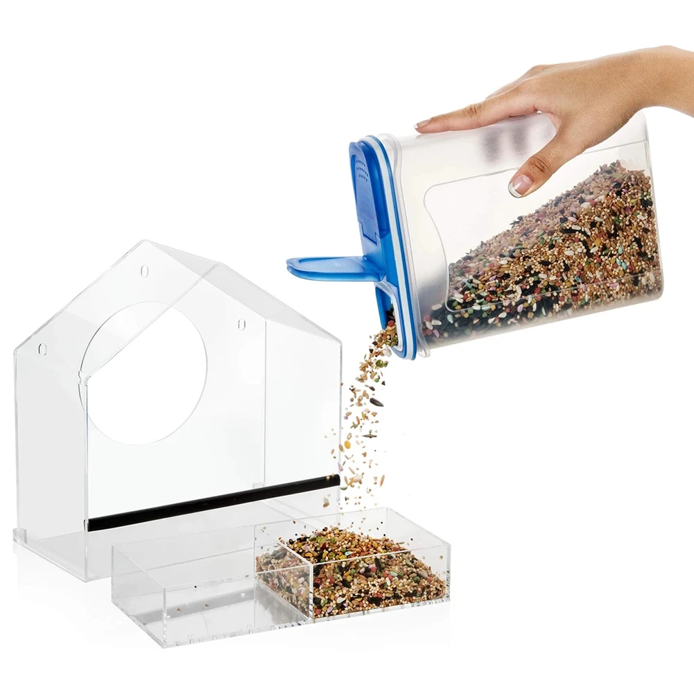

Window Birds Feeder Weather Proof House Shape Clear Acrylic Feeder with 3 Sucker for Outdoors Songbird YE-Hot