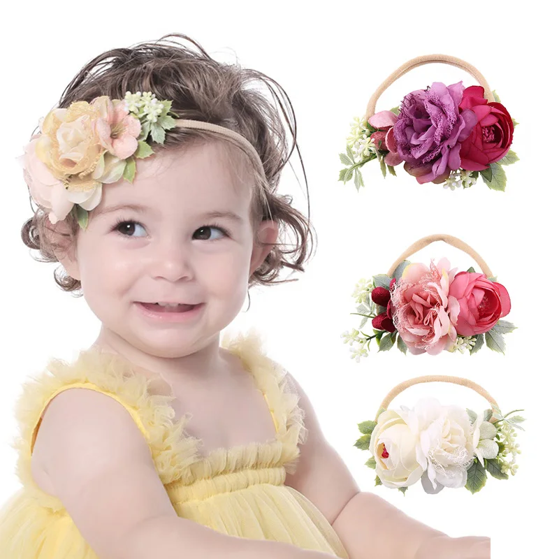 

Cheer Bows Lovely Baby Flower Headbands Sweet Artificial Flower Rose Cute Hairbands For Girls Kids Soft Nylon Hair Accessories