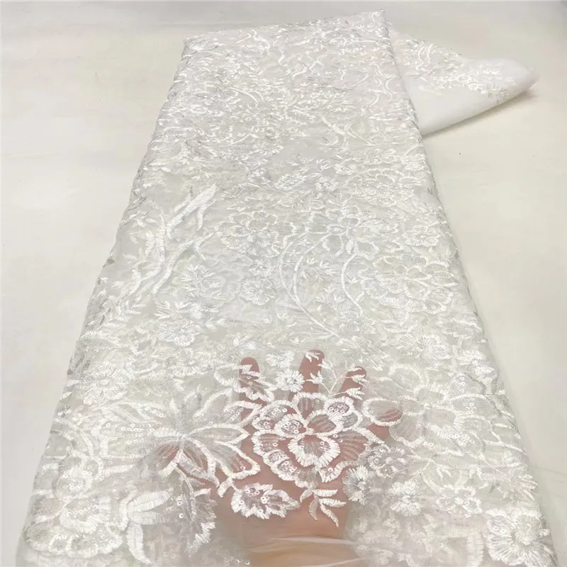 

Nigerian Wedding Tulle Lace High Quality 2021 African French Net Mesh Fabric With White Small Sequins Fabric For Dress Y99-06