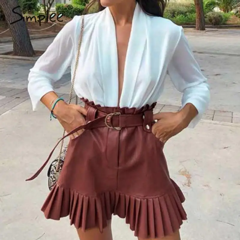 Женская мини-юбка из искусственной кожи плиссированная юбка на осень и зиму пояс