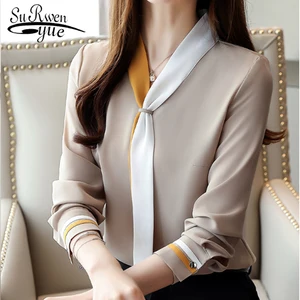 Женские шифоновые топы с длинным рукавом, винтажные топы свободного покроя, Элегантная блузка на осень, 2021, 50