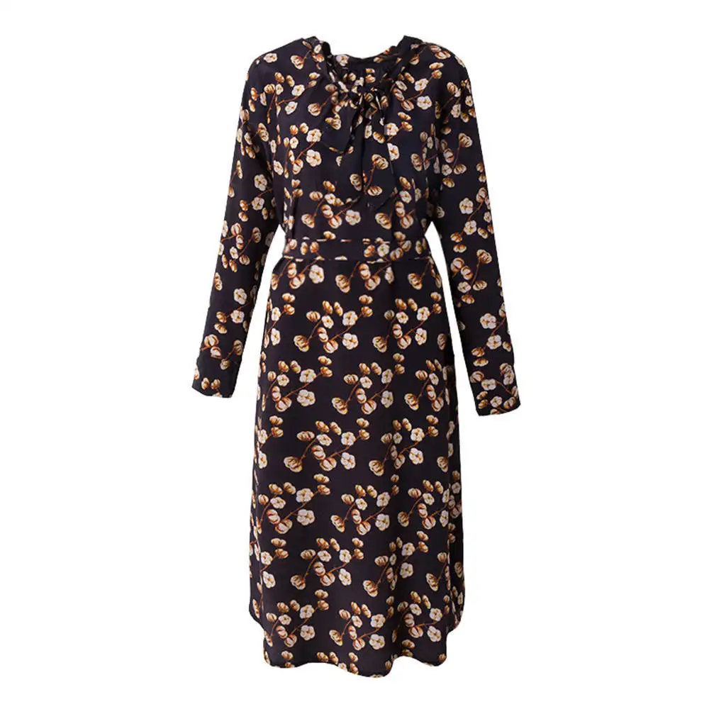 

Silviye Floral silk dress women's waist show thin party long sleeve A-line dress spring new blusas mujer de moda 2020