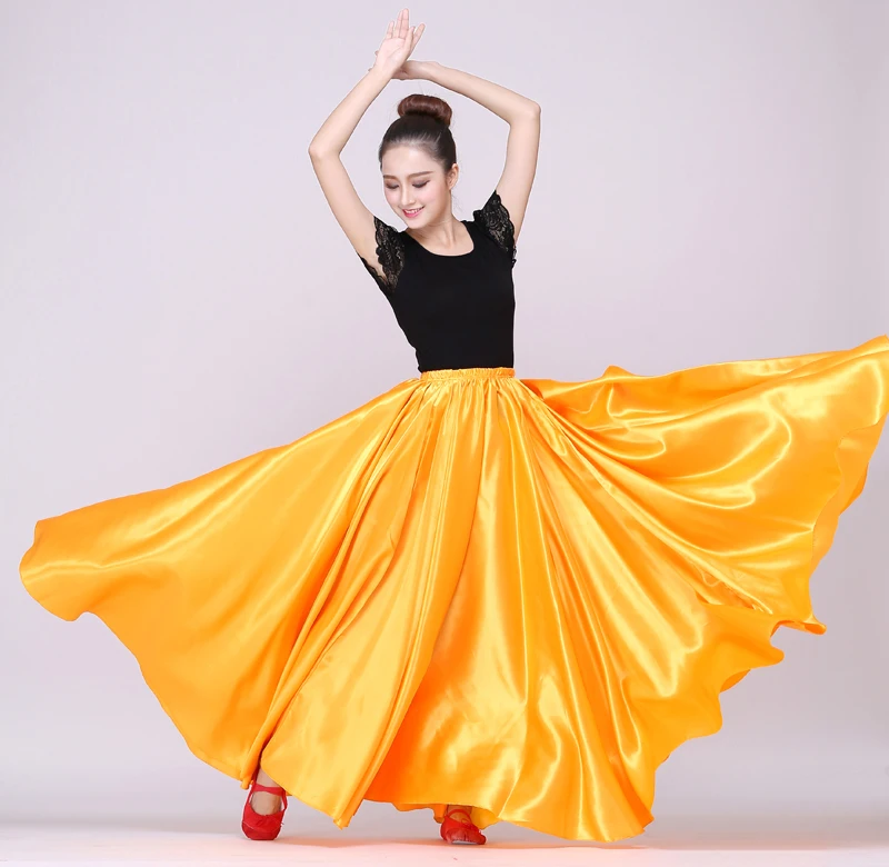 Color7 one skirt 10 цветов атласная гладкая однотонная испанская юбка для фламенко размера плюс костюмы для танца живота Женская юбка в цыганском стиле - Цвет: Color7 one skirt