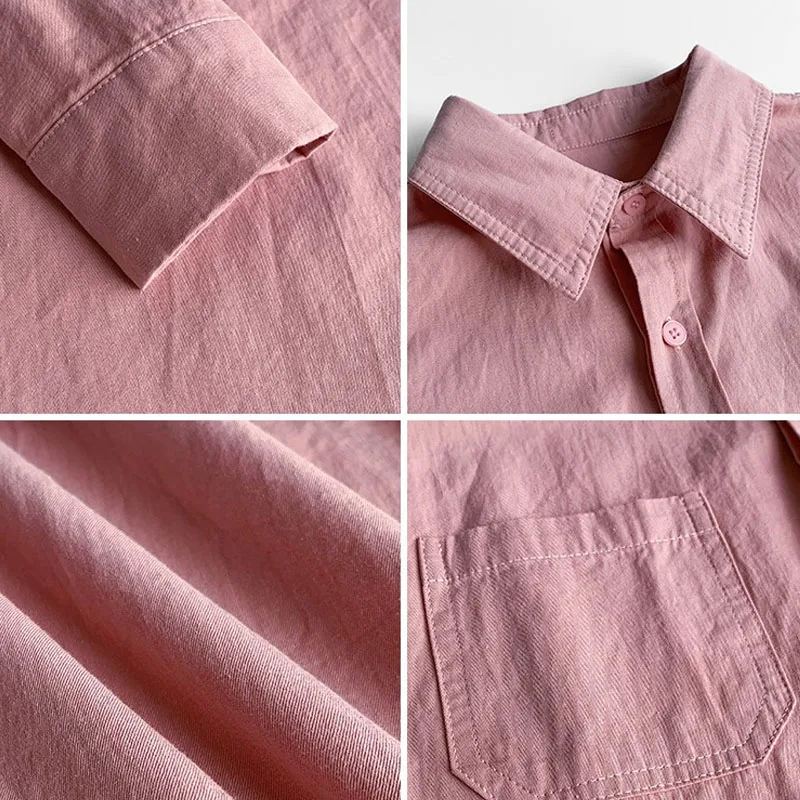 

Pink White Shirt Women's Loose 2021 Ladies Pockets Solid Blouses Fashion Korean Tops Long Sleeve Clothing Button Plus Size 1030