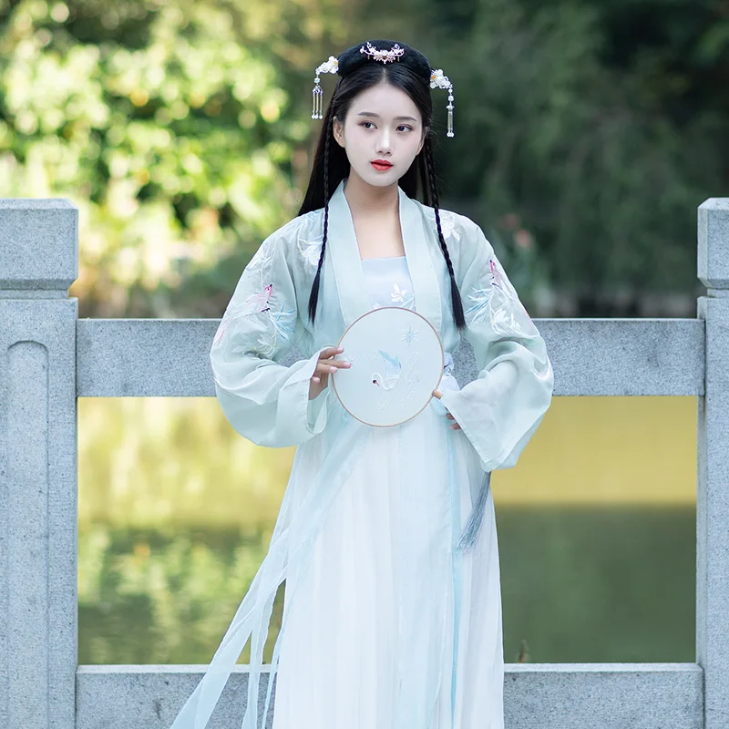 Шифон Hanfu Dynastie Tang одежда Улучшенный женский костюм хлопок Han элемент Китайский