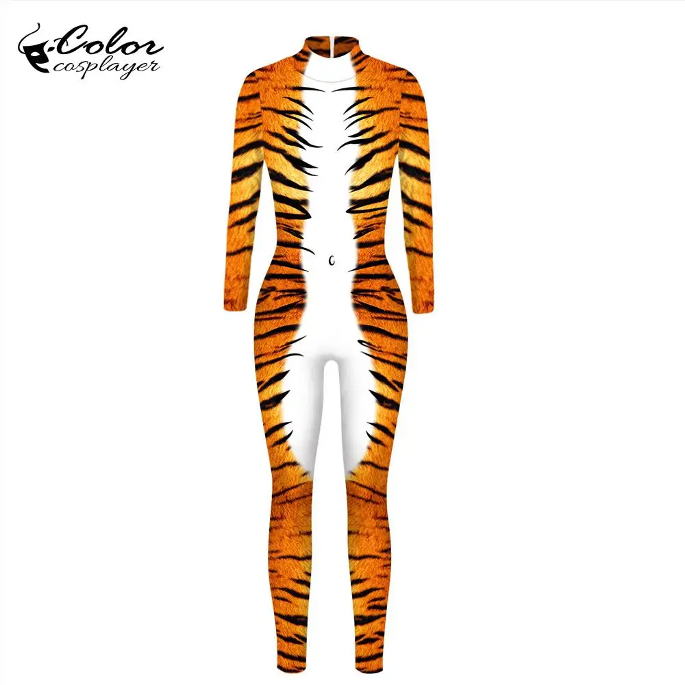 Цветной косплейер милый Косплей костюм Женское боди с принтом тигра