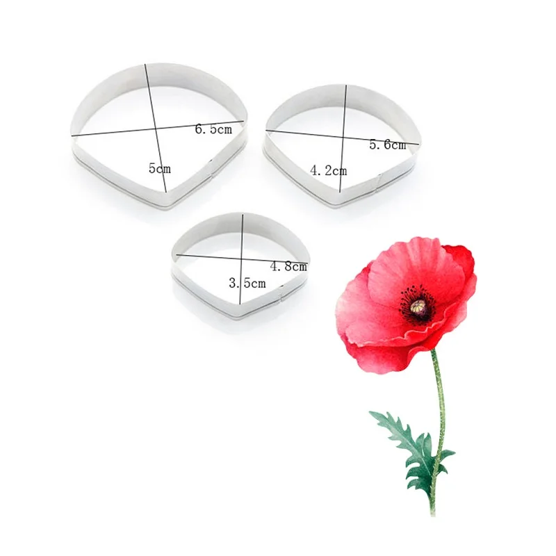 

3pcs/set Corn Poppy Flower Petal Mold DIY Fondant Chocolate Sugearcraft Decorating Cutter Stainless Steel Floral Moulds
