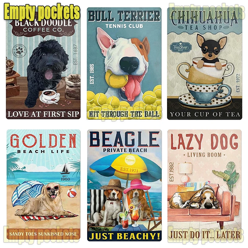 

Dog Metal Tin Sign Detective Chihuahua Poodle Beagle Dog Poster Detective Pet Shop Living Room Home Art Wall Decoration Plaque