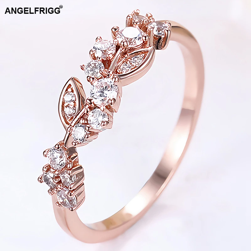 ANGELFRIGG высокое качество розовое золото цвет кольца с четким CZ для женщин дня