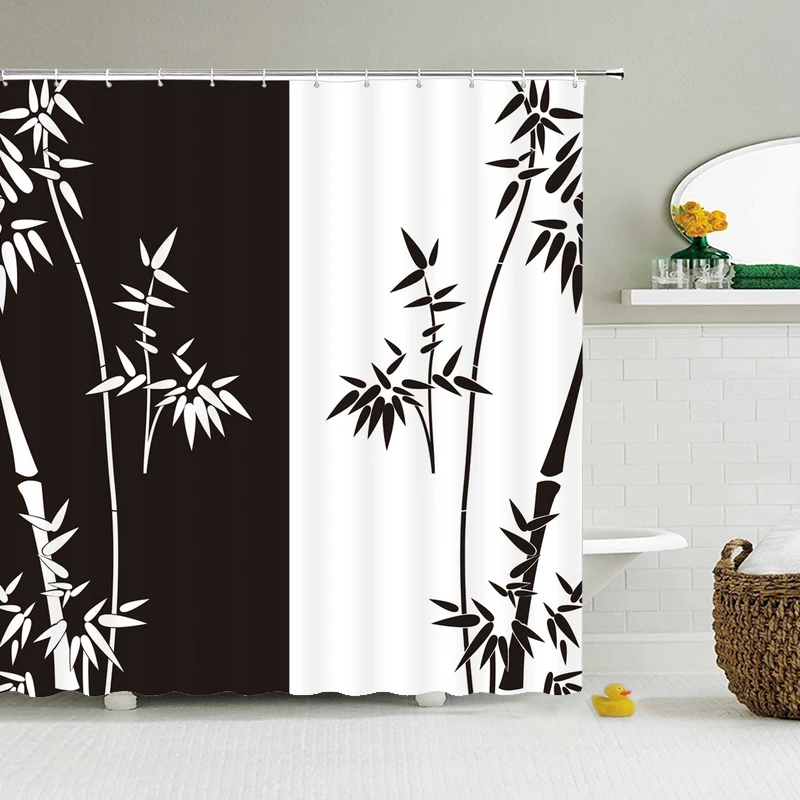 

Bathroom Shower Curtains Chinese Ink painting Bamboo Plant Bath Curtain 180*180cm Waterproof Printed Bath Screen Home Decor