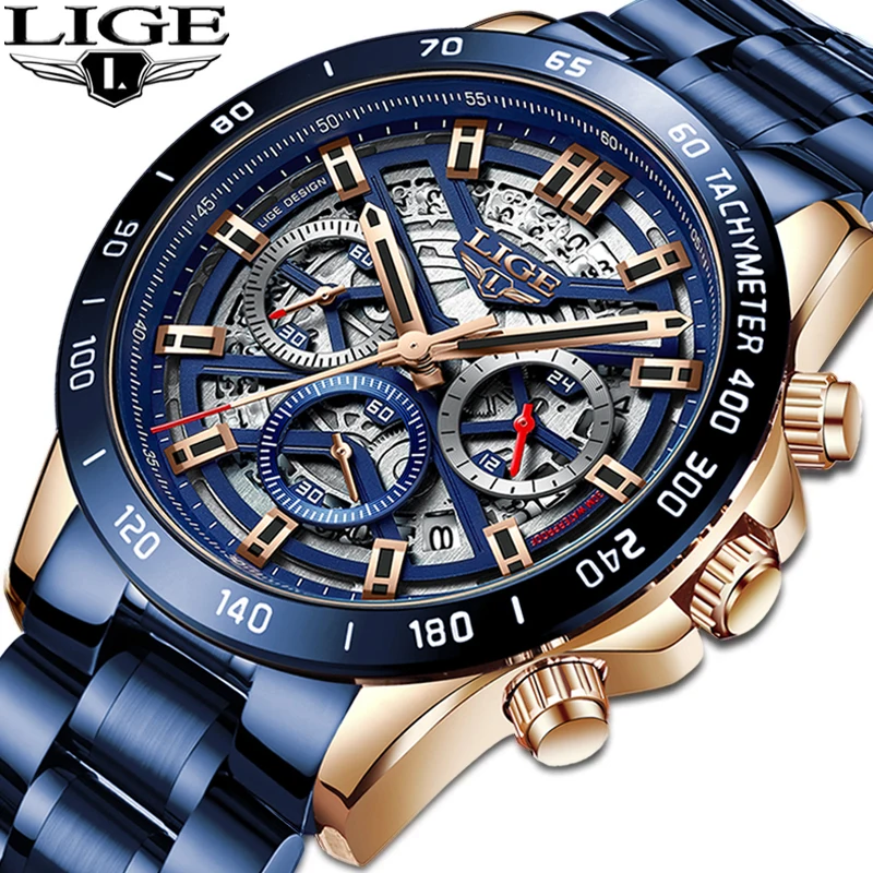 Relogio Masculino LIGE 2021 Fashion Mens Watches Top Brand Luxury Wrist Watch Quartz Clock Blue Watch Men Waterproof Chronograph
