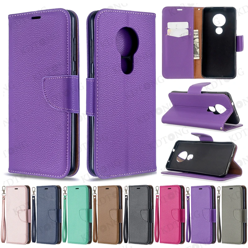 

Luxury Lychee Pattern Wallet Case For Nokia 7.2 6.2 5.4 5.3 5.1 4.2 3.4 3.2 3.1 G20 A1 C1 Plus Invisible Bracket with Lanyard