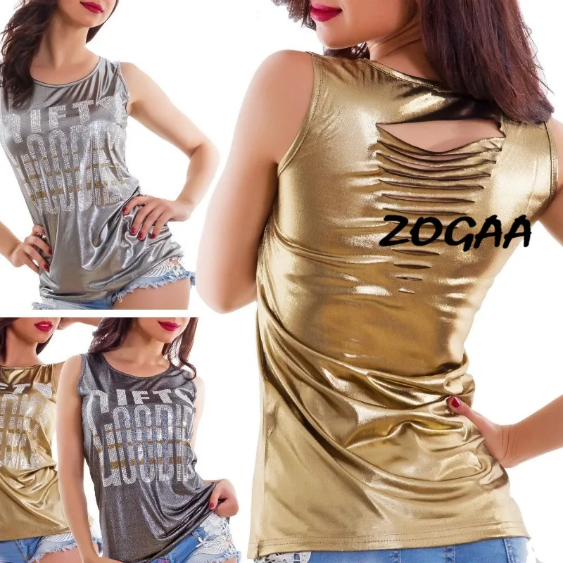 

ZOGAA 2020 Women's T-Shirt Golden Vest New Silver Fashion Sexy Top