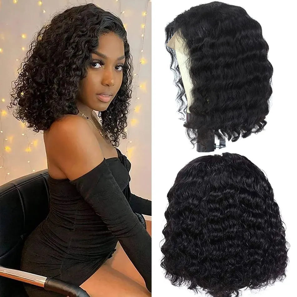 Deep Wave Wig Lace Front Transparent Bob Wig For Women Brazilian Curly Human Hair Wig 13x4 Lace Frontal Wig 4X4 Lace Closure Wig