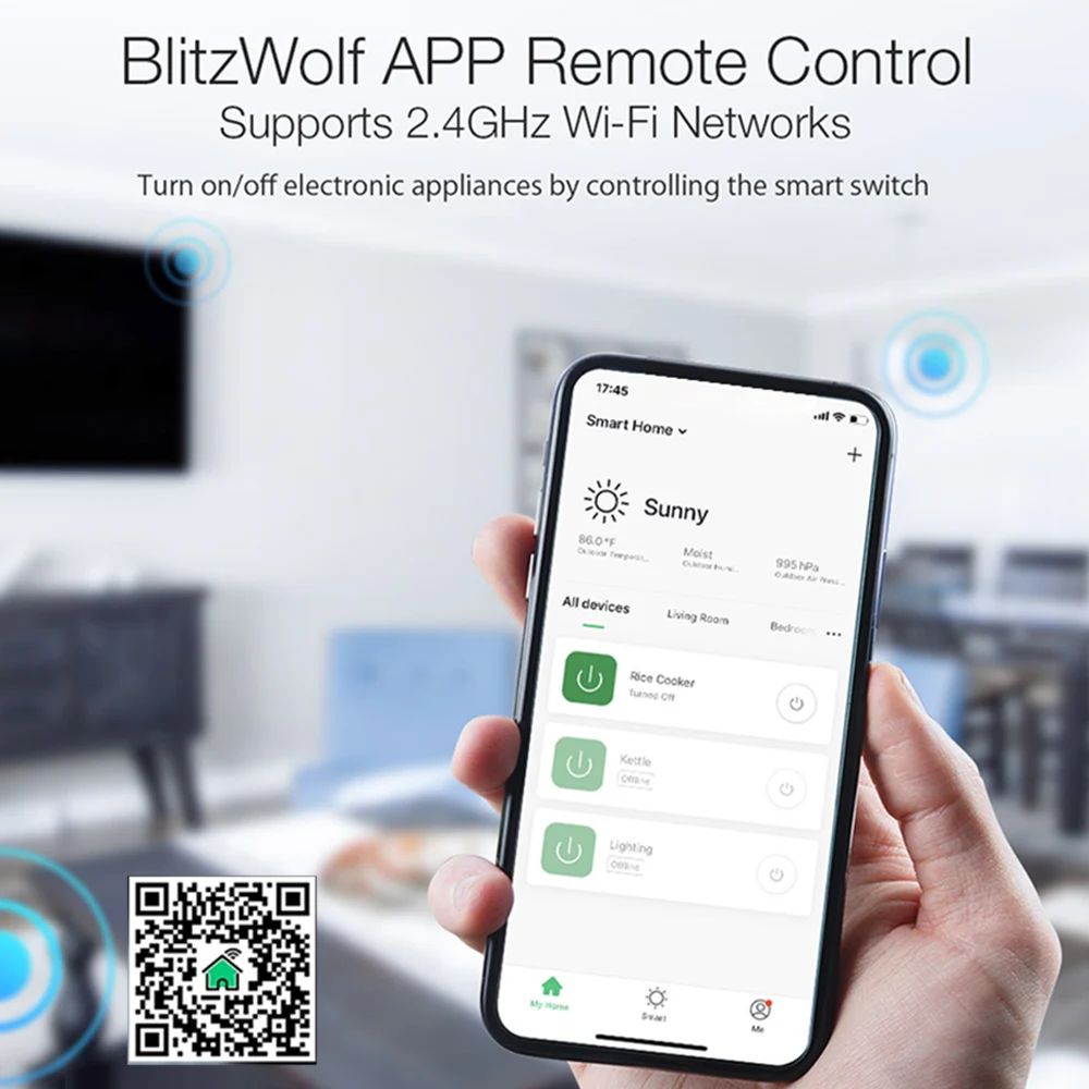 Беспроводной Выключатель BlitzWolf 3300 Вт 15 А базовый DIY Wi Fi управление через