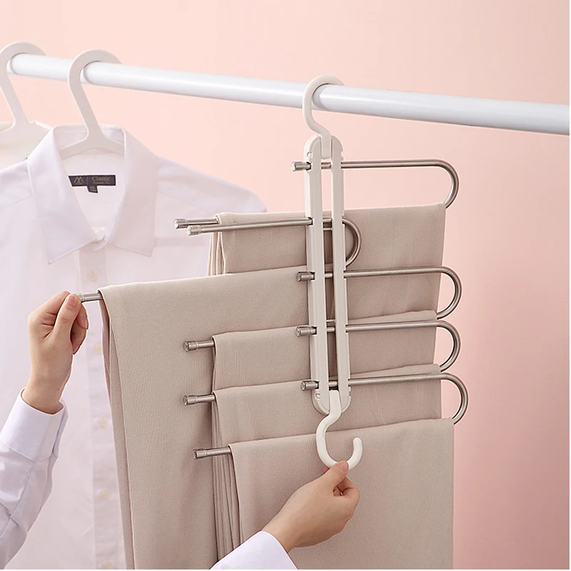 

Foldable Wardrobe Pants Storage Hanger 5 In 1 Multi-port Support Circle Clothes Rack For Scarves Towels Organizer Tool