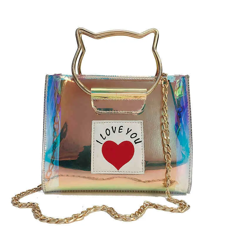 Лазерная сумка через плечо для женщин 2021 Новые прозрачные сумки Сумка с цепочкой