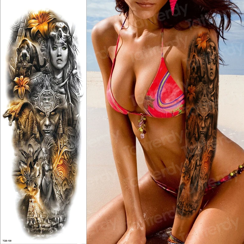 Татуировки рукава женские мужские поддельные татуировки наклейки египетские