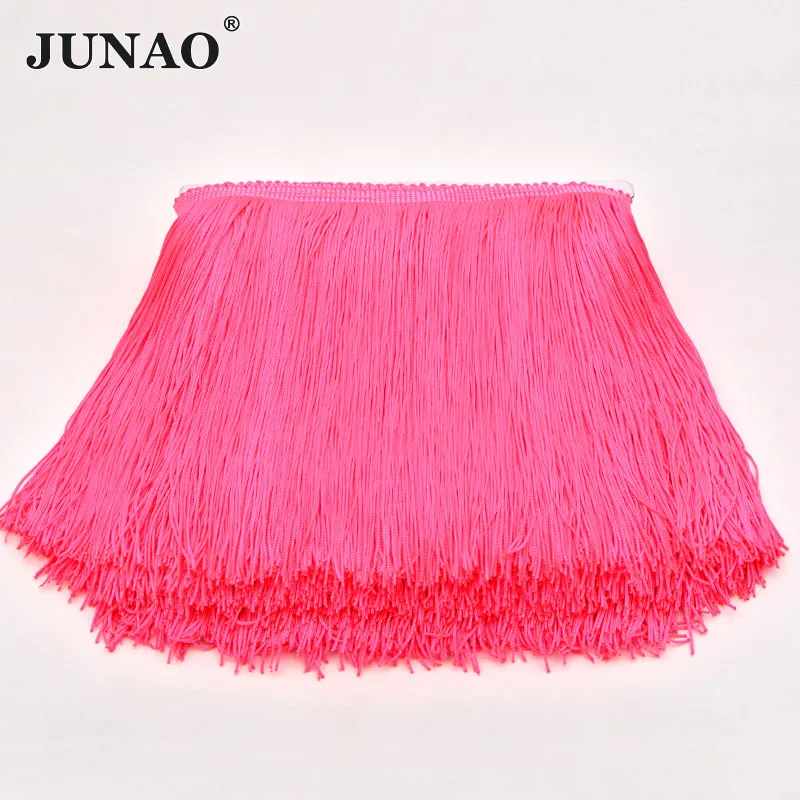 Rose JUNAO двойная линия! 20 см длинные Orang цвет Chinlon бахрома кисточка кружевная отделка Лента шитье латинское платье сценическая одежда занавес 10 метров - Цвет: Rose