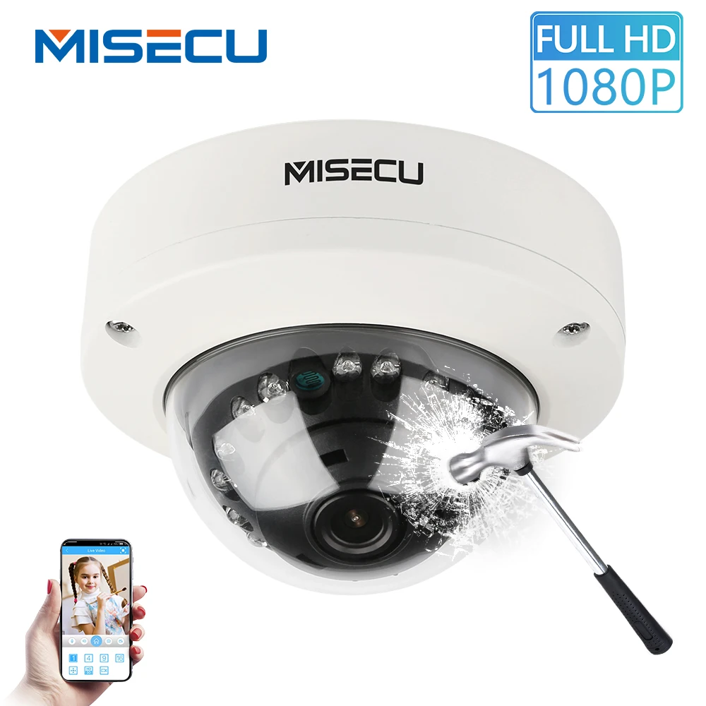 MISECU 2,8 мм Антивандальная 1080P H.265 48 В POE камера металлическая Крытая купольная Onvif P2P камера обнаружения движения электронная почта ИК ночного наблюдения ip-камера